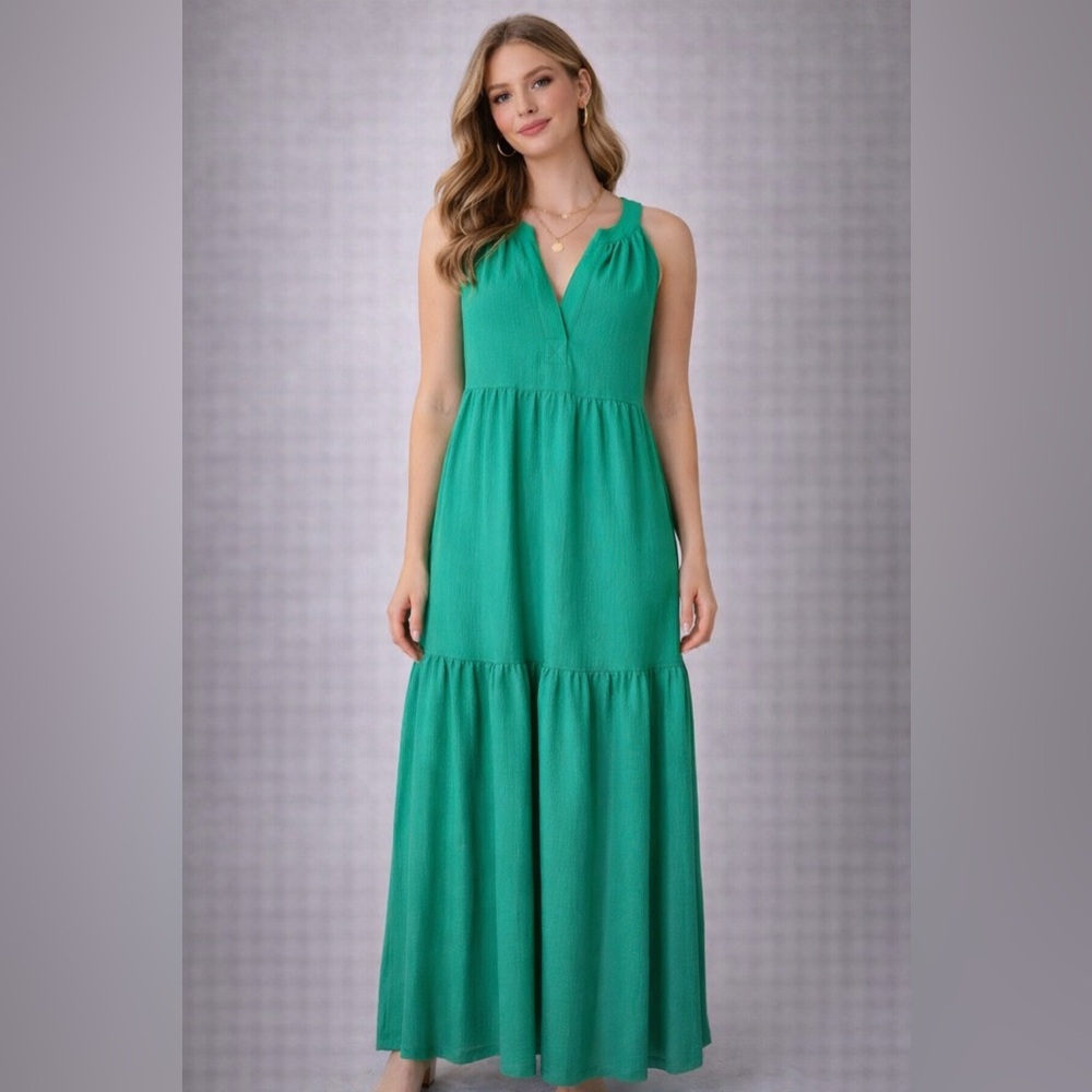 Calvin Klein Green Tiered‎ Maxi Dress